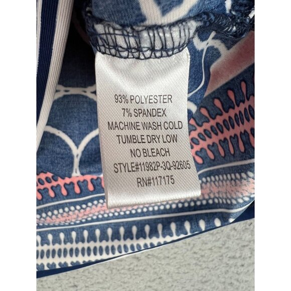 La Vanya Womens Blouse Metal Cut Out Collar 3/4 Sleeves Blue/White Petite PM - Picture 3 of 9